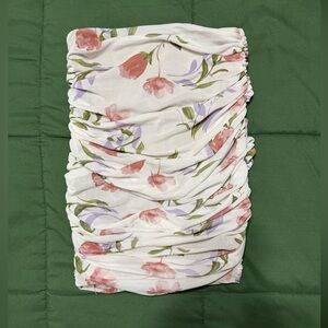 JLUXLABEL Floral Ruched Pencil Skirt - Pink and Purple on White